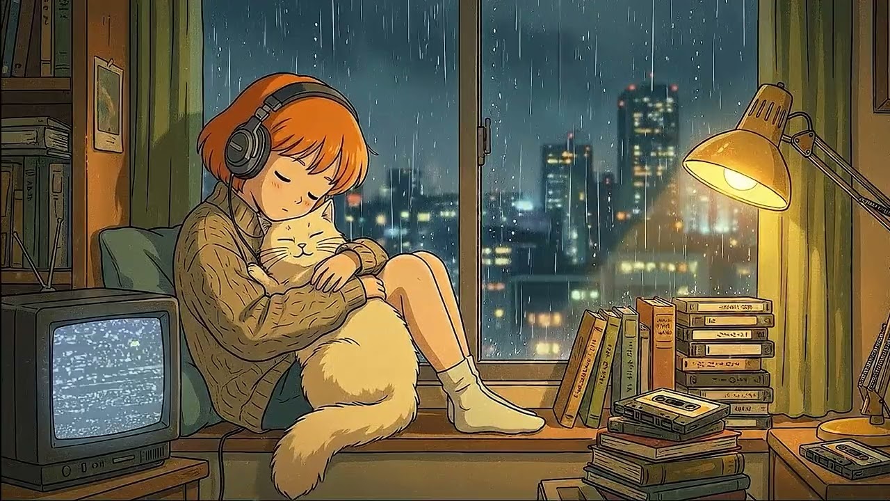 4 Hours of LOFI Music to RELAX with a CAT and RAIN