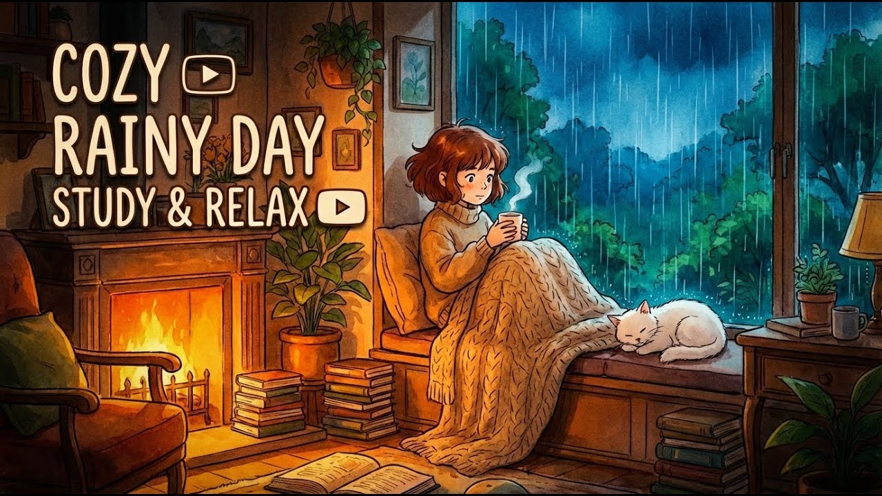 Escape to a Cozy Forest Cottage 🌧️ Heavy Rain & Fireplace ASMR (Ghibli Inspired Ambience)