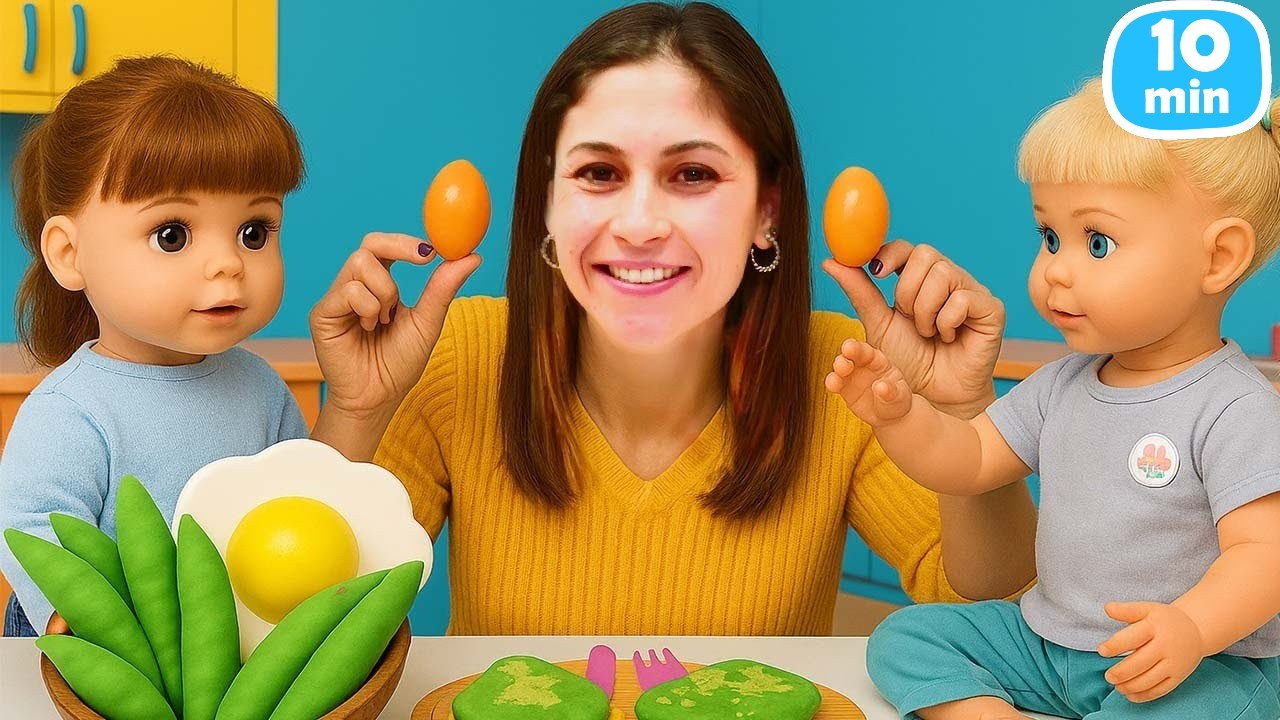 Ayşe, Gül ve Ece ile patlamış mısır ve fasulyeli omlet pişiriyoruz! Çocuk videoları.