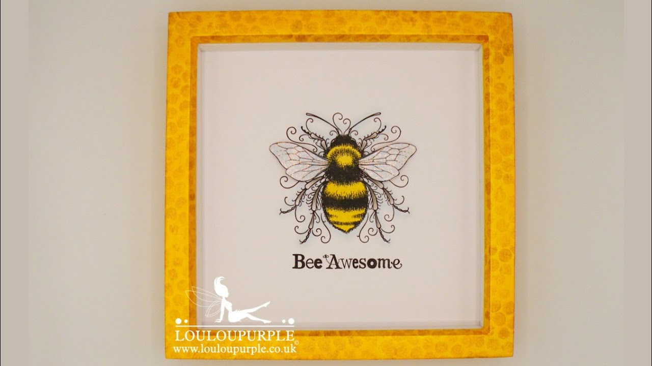 Bee Box Frame Using Pink Ink Stamp And Derwent Coloursoft Pencils.