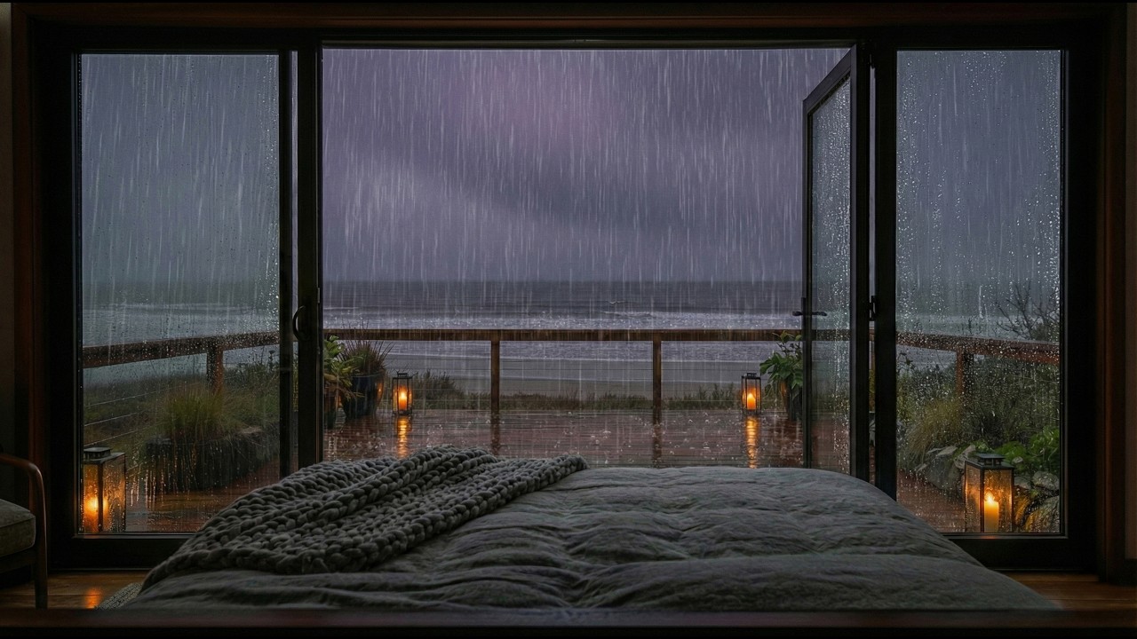 Cozy Rainy Night by the Ocean 🌧️ Rain & Wave Sounds on Coast for Deep Sleep, Relaxation & Focus