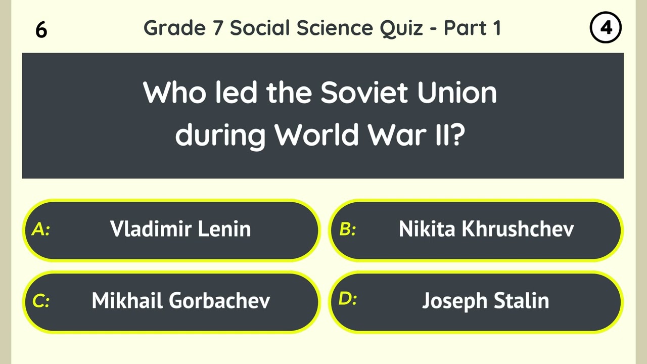 Grade 7 Social Science Quiz - Part 1/10 | 12 MCQs on History, Geography & Civics for Students