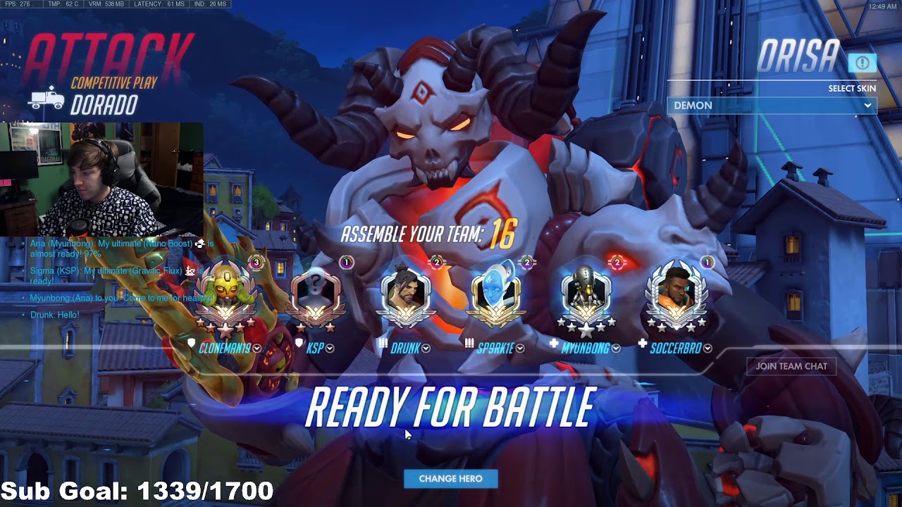 CLONEMAN16 INSANE ORISA! 34 ELIMS! [ OVERWATCH SEASON 22 TOP 500 ]