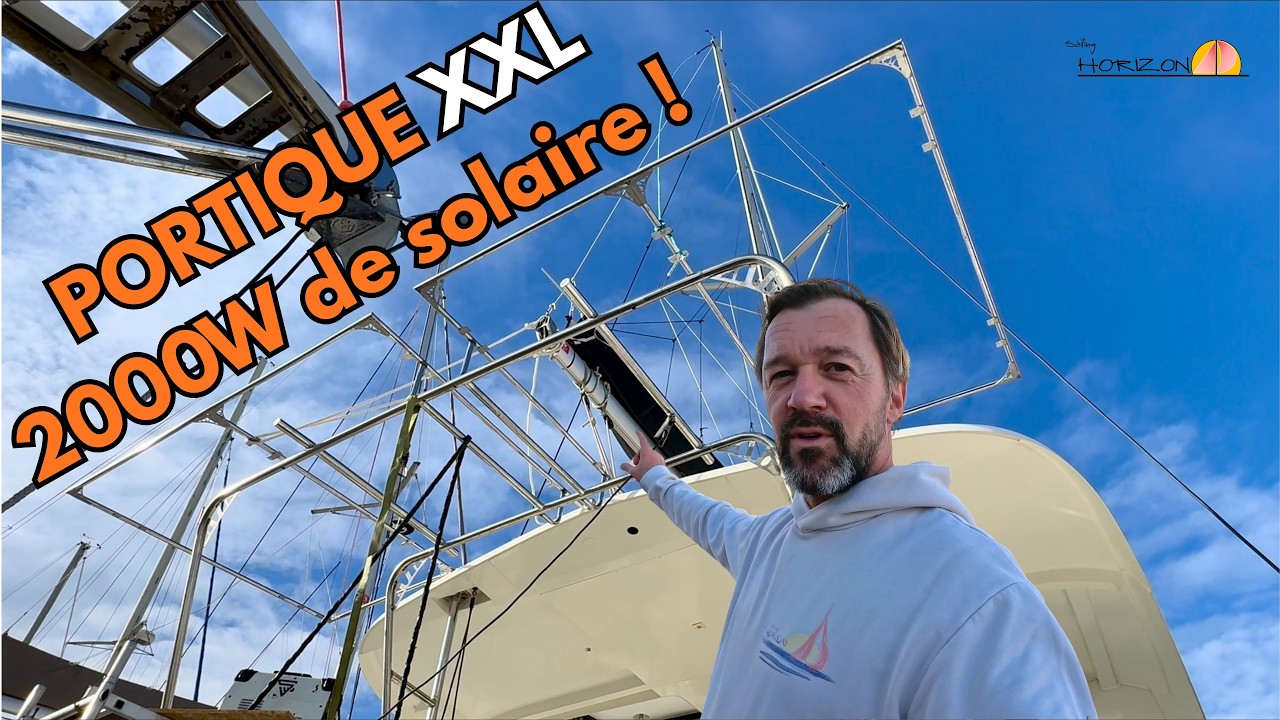 Portique XXL sur mesure — 2000W solaires + bossoirs intégrés (Lagoon 42)