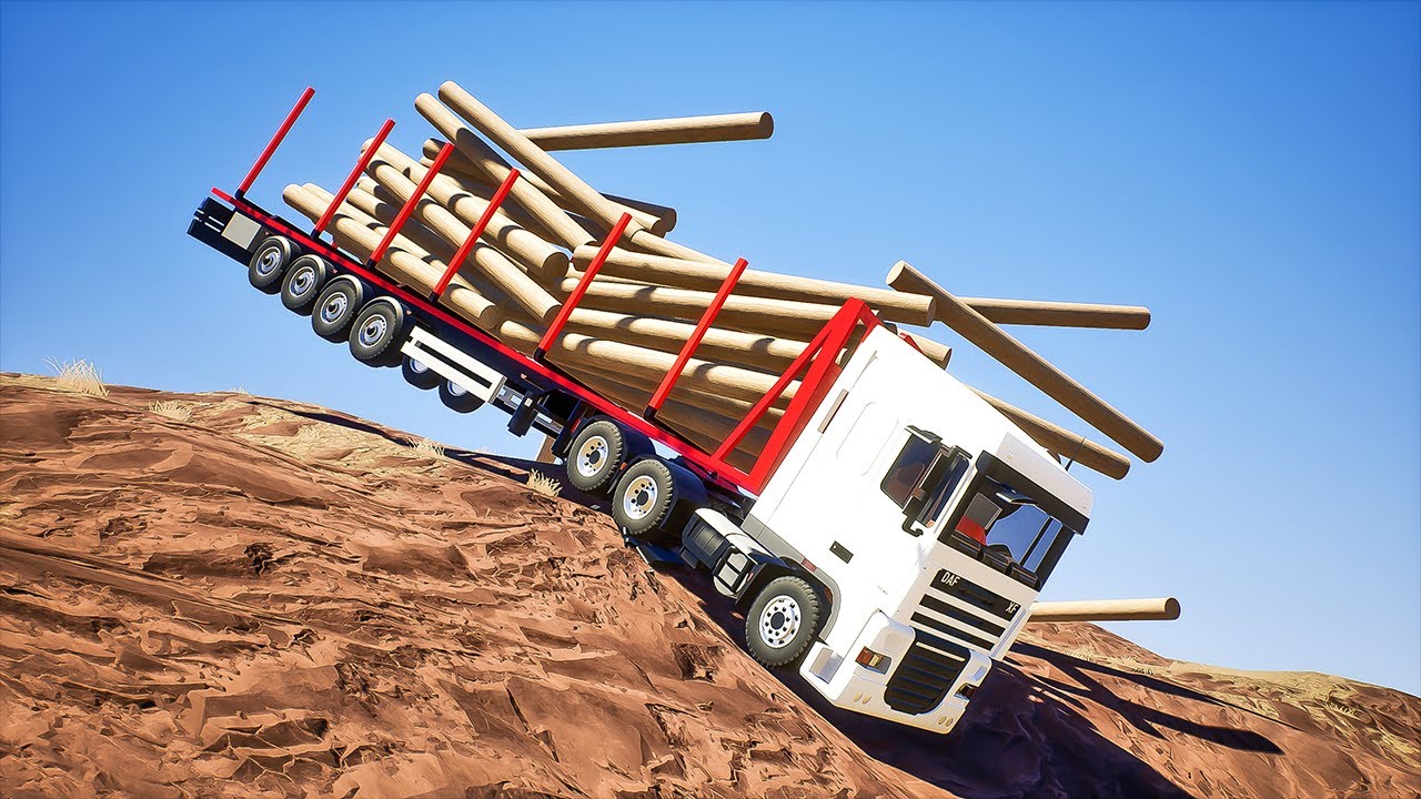 Lego Trucks Falls Off Cliff - Brick Rigs