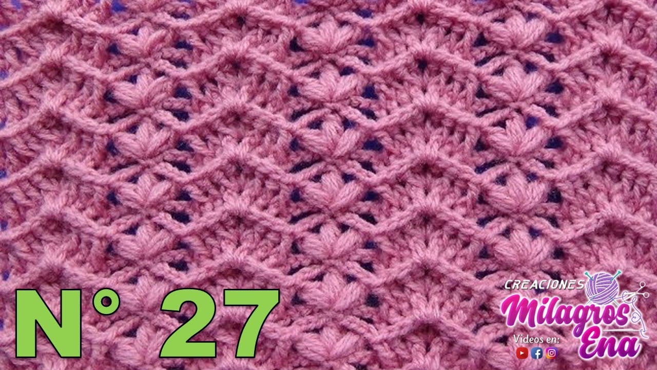 Punto N° 27 tejido a crochet: Punto FLORES combinado con puntos ZIG ZAG paso a paso para mantitas