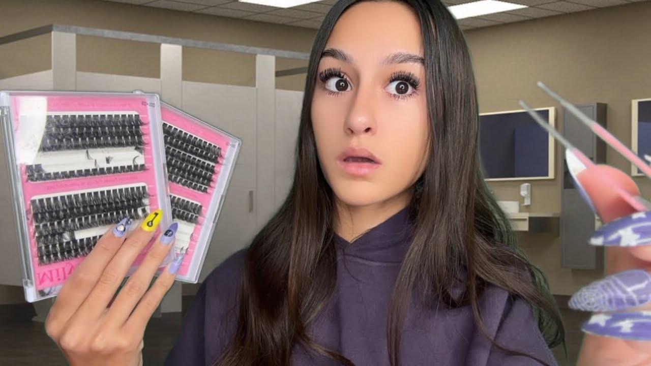 ASMR| NICE girl DOES your $10 EYELASH extensions in the BATHROOM??🤯