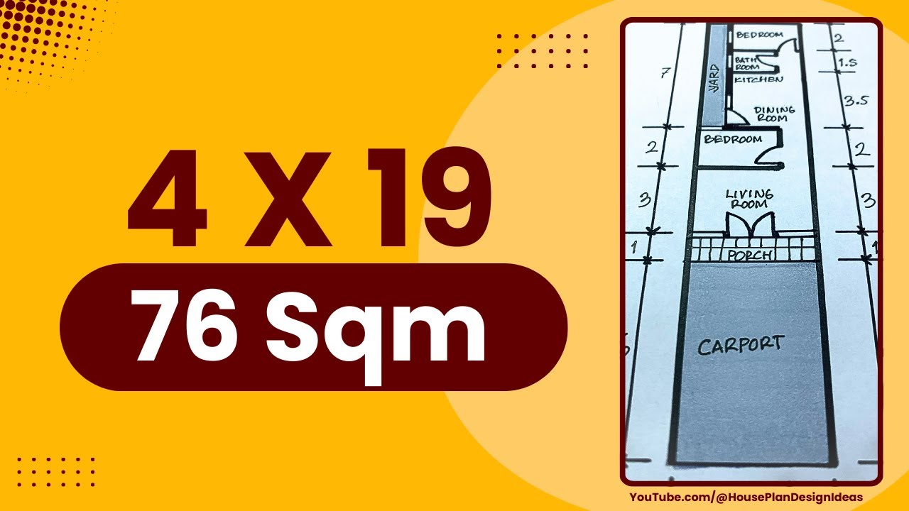 План дома 4x19 метров площадью 76 квадратных метров 2 спальни