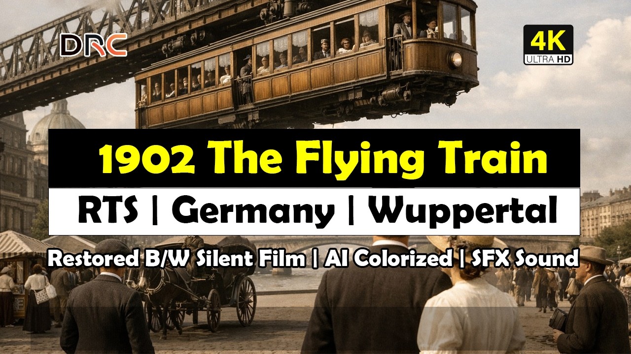 1902 The Flying Train | Real Time Speed | Germany | Wuppertal Schwebebahn | Colorized 4K 60fps |