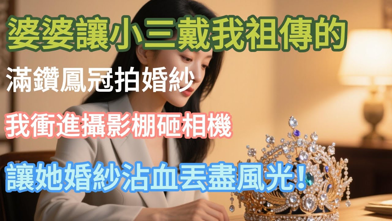【完結】婆婆讓小三戴我祖傳的滿鑽鳳冠拍婚紗，我衝進攝影棚砸相機，讓她婚紗沾血丟盡風光！#小说推文 #婚姻 #故事頻道 #情感 #情感故事