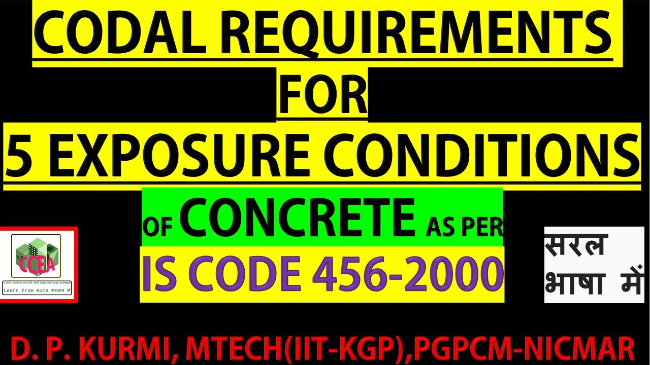 37A-CODAL REQUIREMENTS FOR 5 EXPOSURE CONDITIONS OF CONCRETE AS PER IS CODE 456-2000
