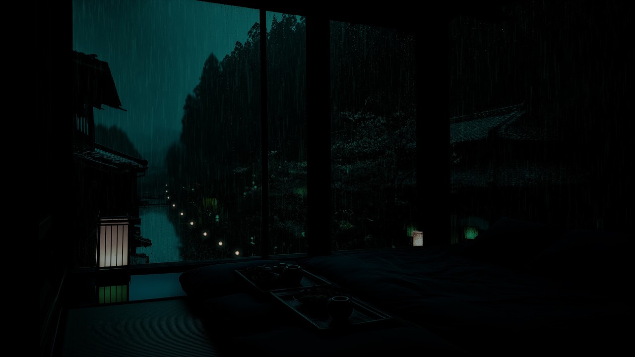 Soft Rain Sounds Along a Spring Canal 🌧 (No Ads) | Still Dark Bedroom Night Ambience for Deep Sleep