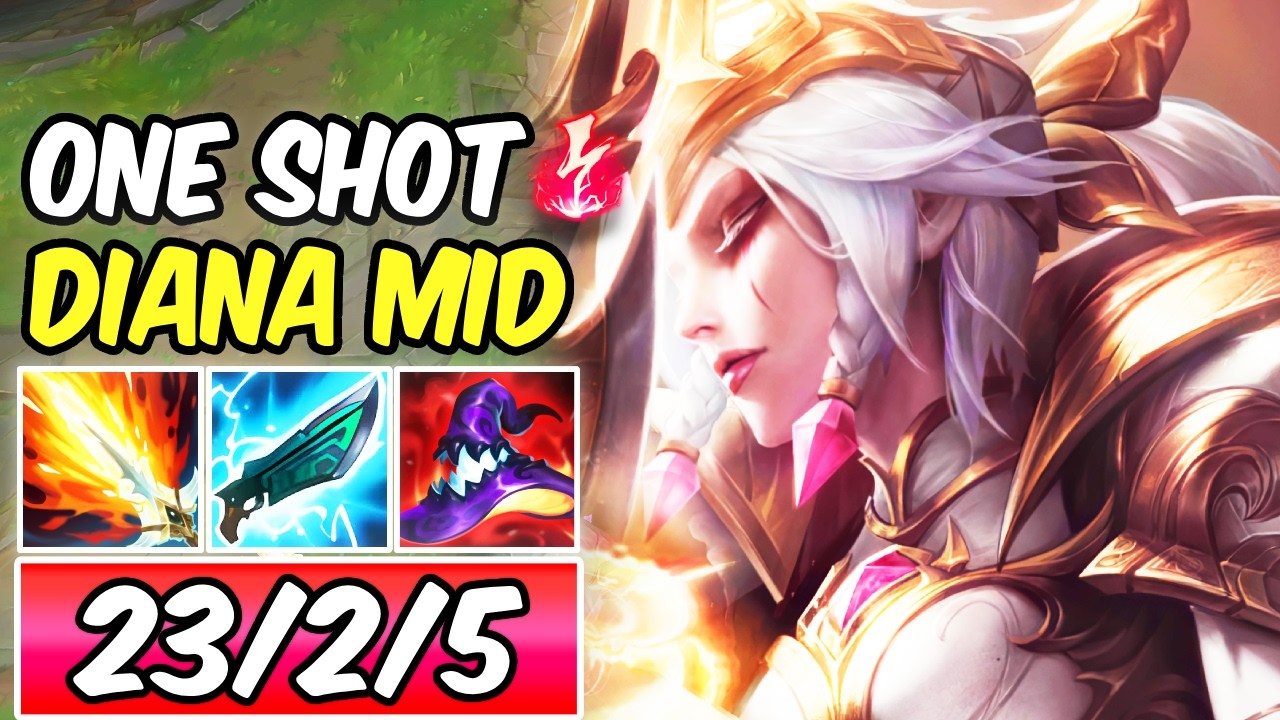 DIANA MID HEXTECH GUNBLADE ONE-SHOT 55,000 DMG | New Build & Runes Season 16 | League of Legends