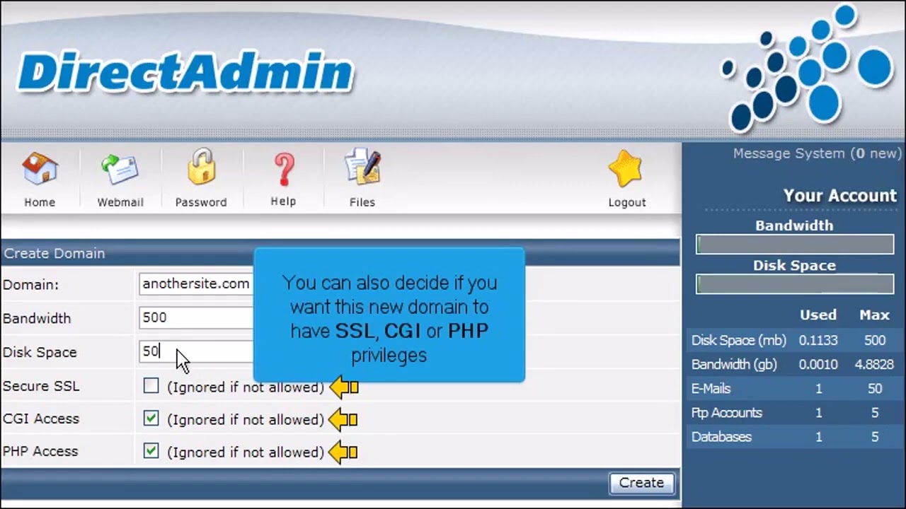 Hosting additional domains in DirectAdmin