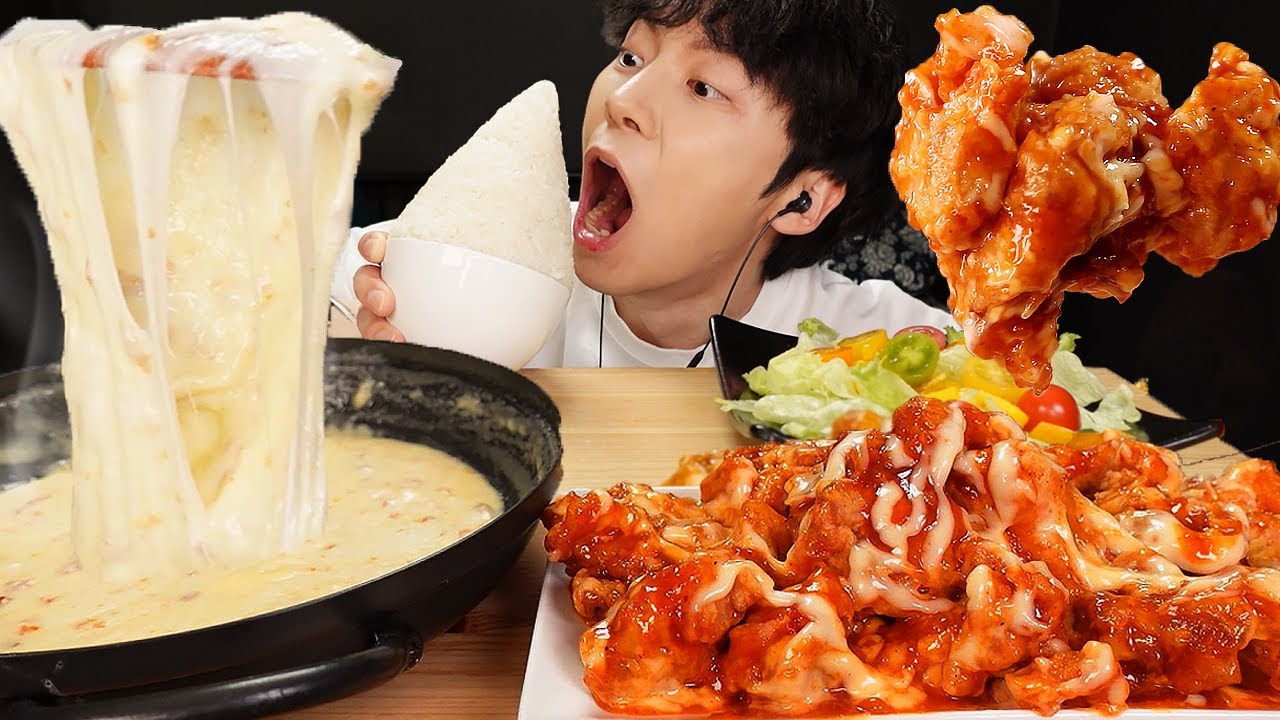 ASMR MUKBANG | 직접 만든 치즈퐁듀 슈프림 양념치킨 고봉밥 치밥 맥주 먹방 & 레시피 FRIED CHICKEN AND Cheese Fondue EATING