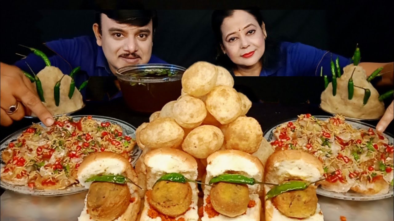 SPICY🔥🌶 VADA PAV PANI PURI PAPDI CHAAT CHILLI*INDIAN STREET FOOD*EATING CHALLENGE#food#asmr #mukbang
