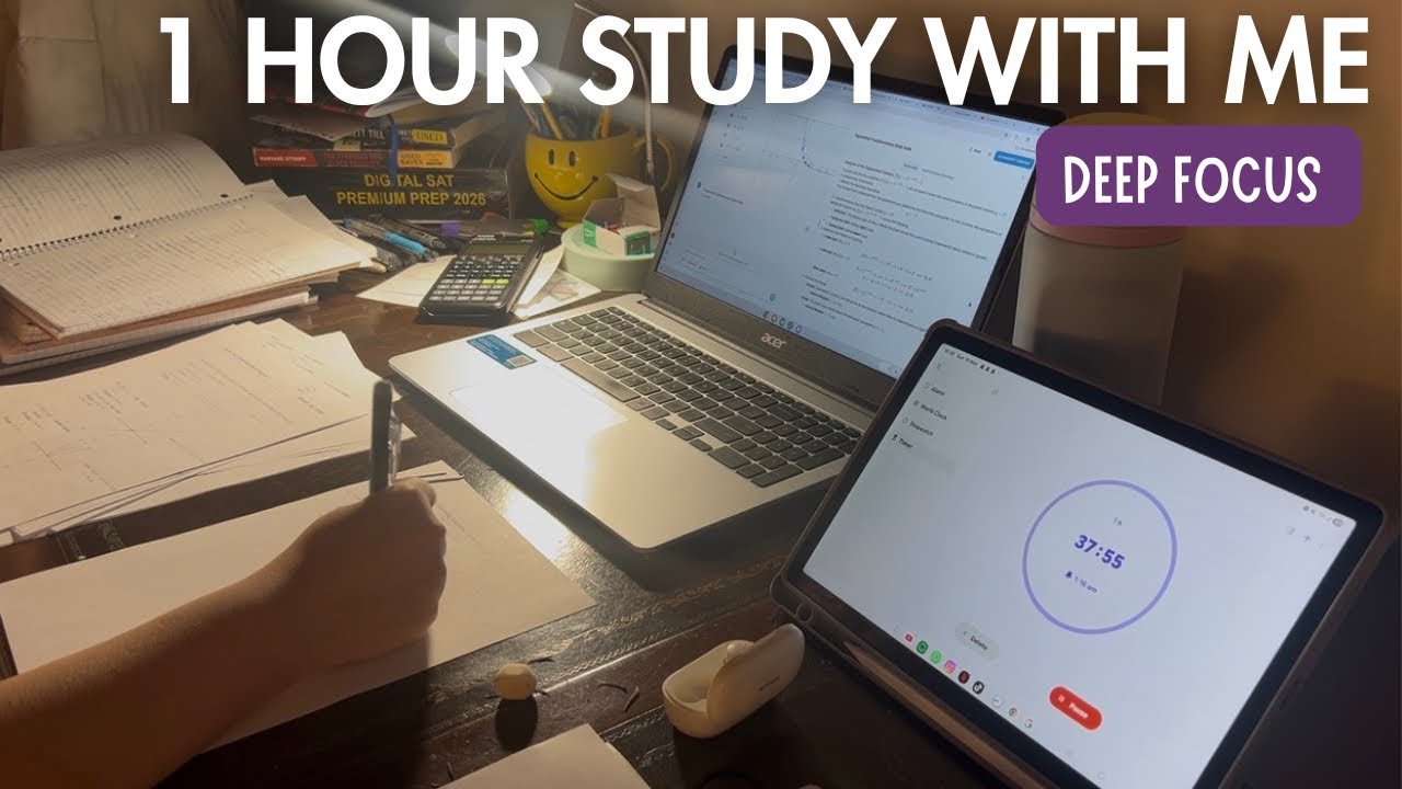 Cozy Study With Me | 1 Hour Background Noise | Realistic Home | College life
