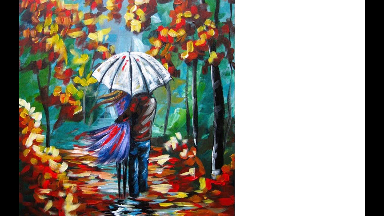 Lovers Walking in Rain | Umbrella Art | Beginners Acrylic Painting | TheArtSherpa