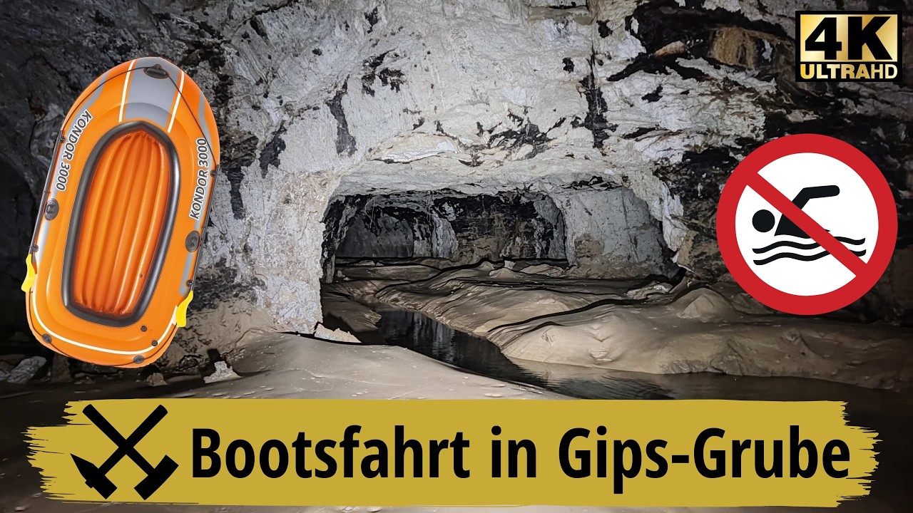 Altbergbau Befahrung: mit dem Schlauchboot durch die Gipsgrube
