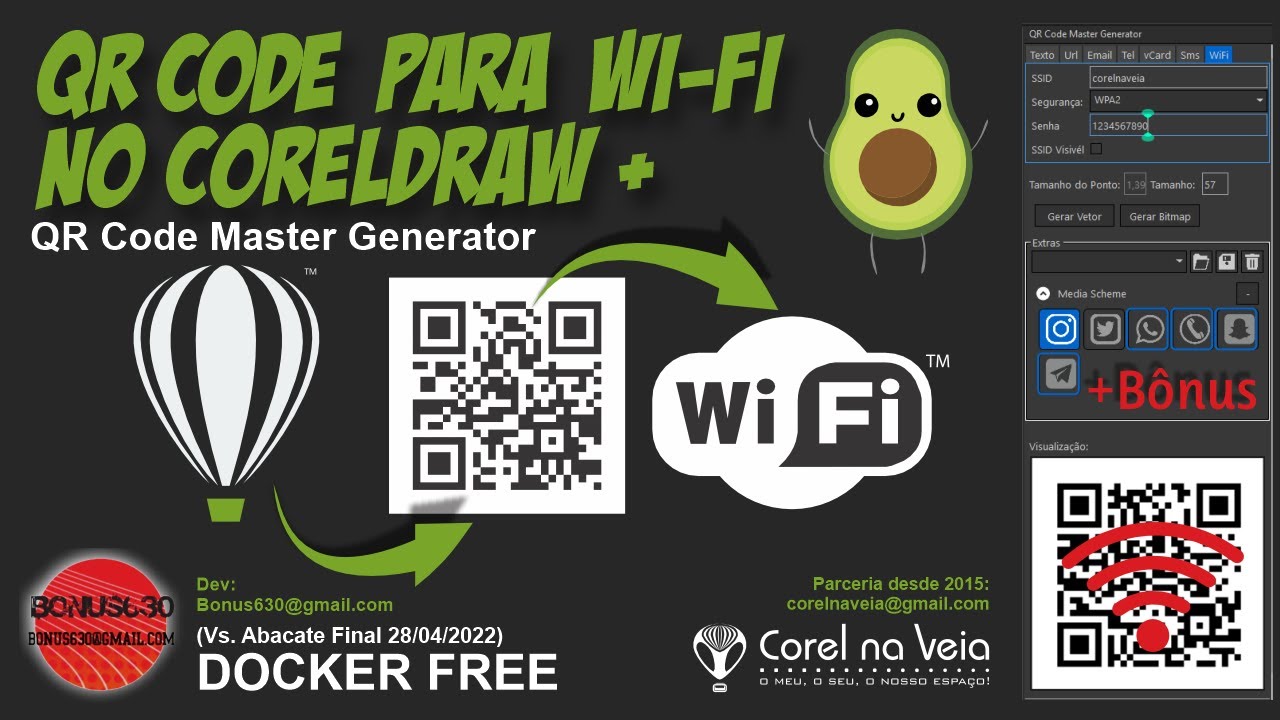 Qr Code Docker WI-FI Redes e WhatsApp direto do CorelDRAW