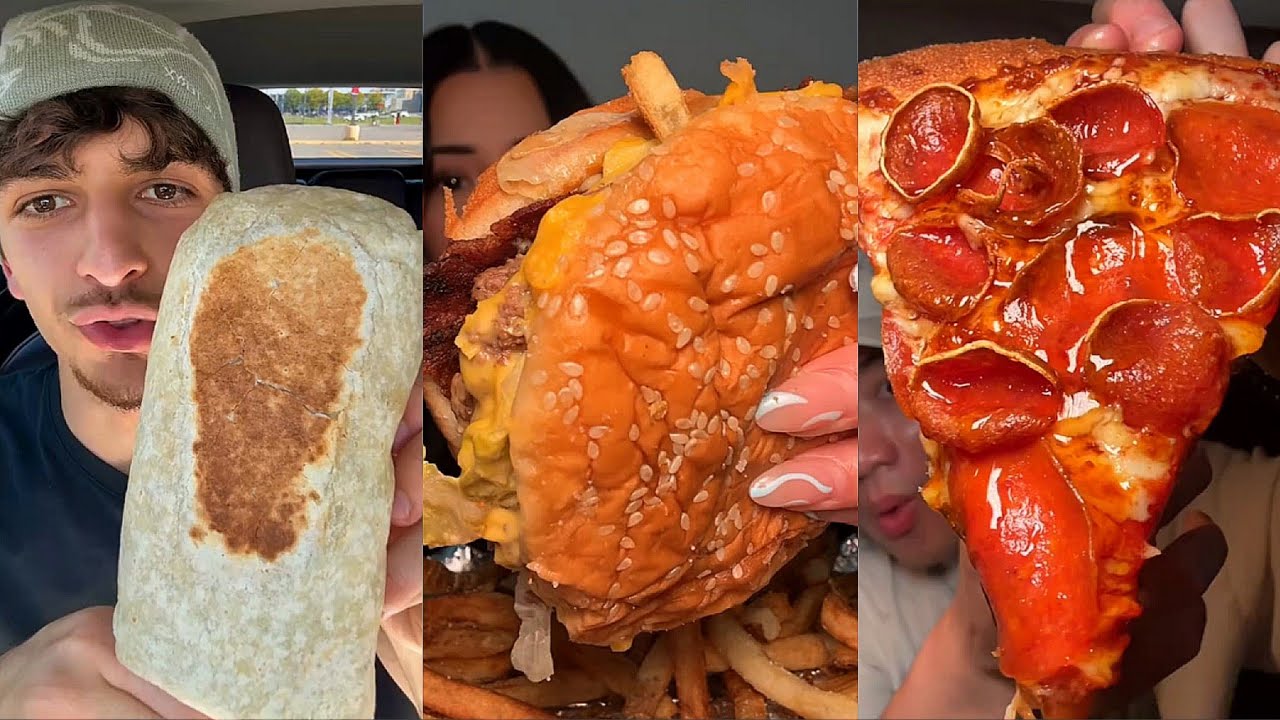 Juicy Burger, Giant Burrito & Cheesy Pizza | No Talking | Sounds | Food ASMR| TIKTOK MUKBANG  