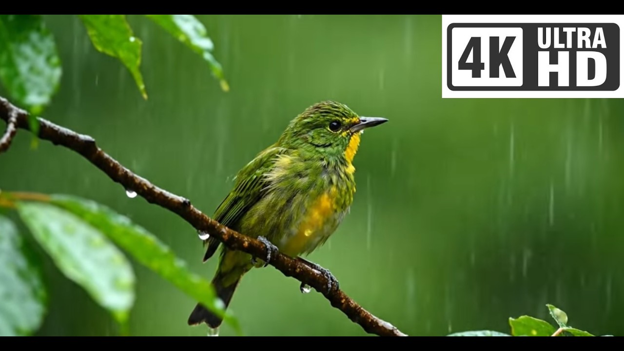 4K Rain, Birds and Piano Sound. Nature Sound, Birds Song #birds #nature