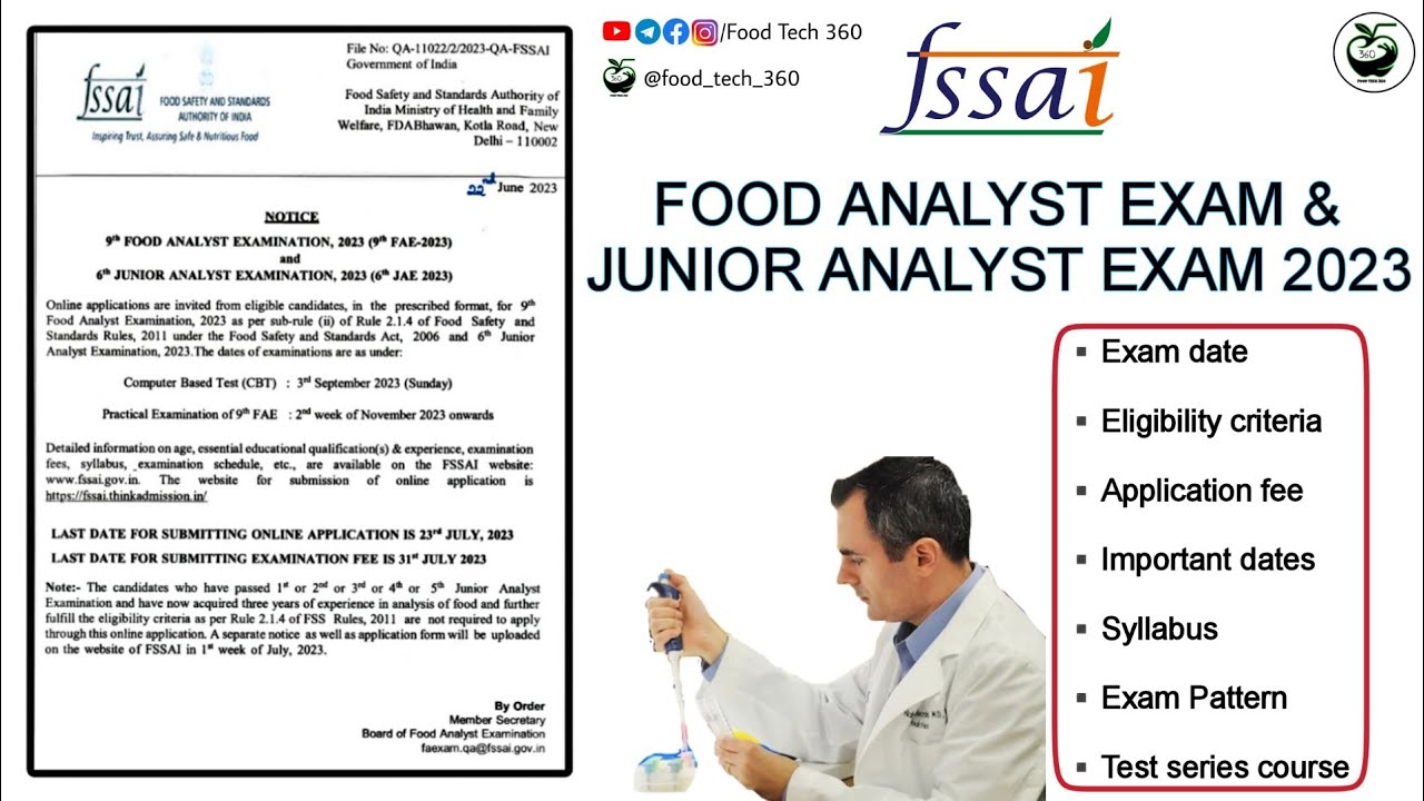 FSSAI Food Analyst Exam & Junior Analyst Exam 2023 Notification | FSSAI 9th FAE & 6th JAE 2023