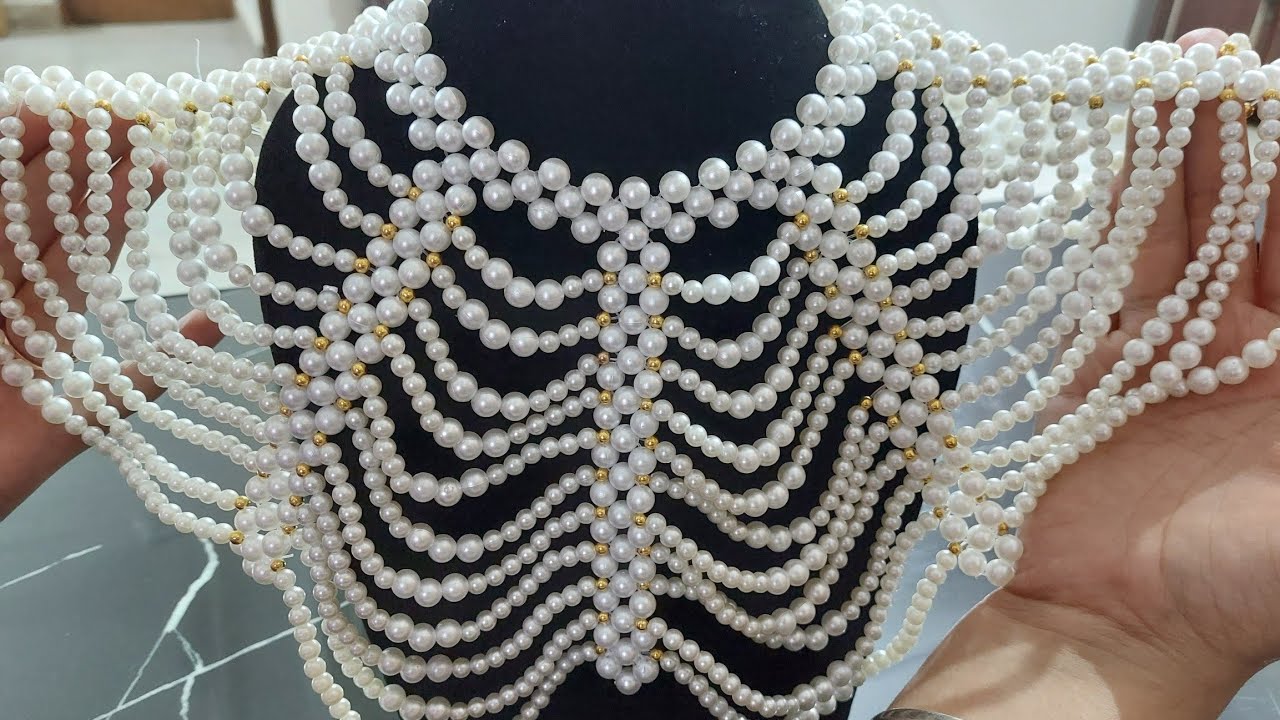 ELEGANT PEARL COLLAR NECKLACE  OR PEARL SHAWL HOW TO MAKE #diy PEARL CAPE#handmade PEARL NECKLACE