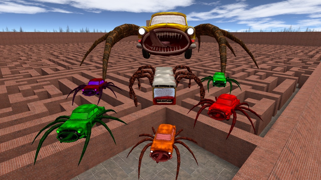 Hungry Car And Bus Eater and others In Maze Gmod