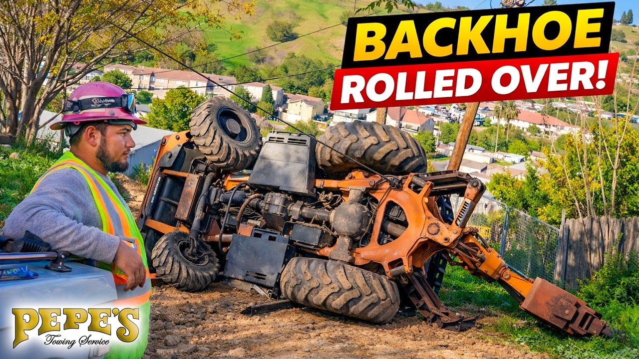 Tow Truck Gets STUCK After Backhoe Rollover