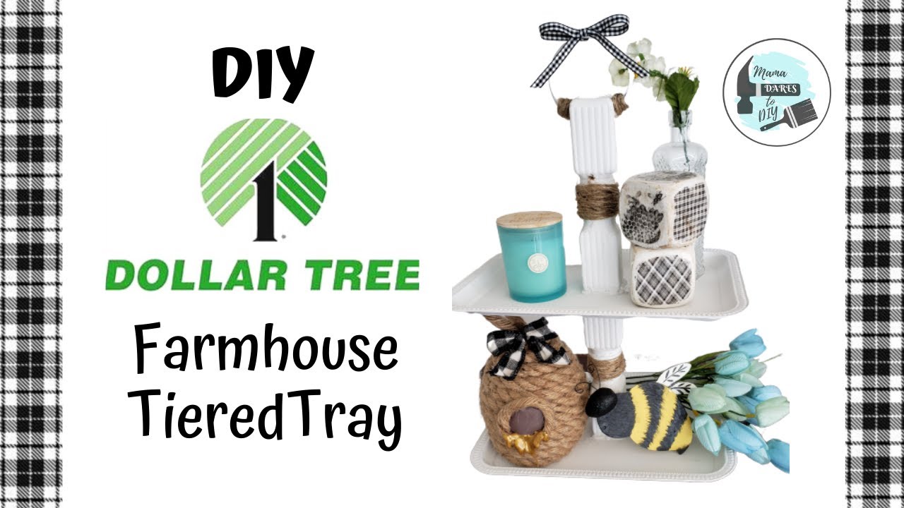 $4 DIY Dollar Tree Tiered Tray~ Farmhouse Decor On A Budget | Rectangle Tiered Tray