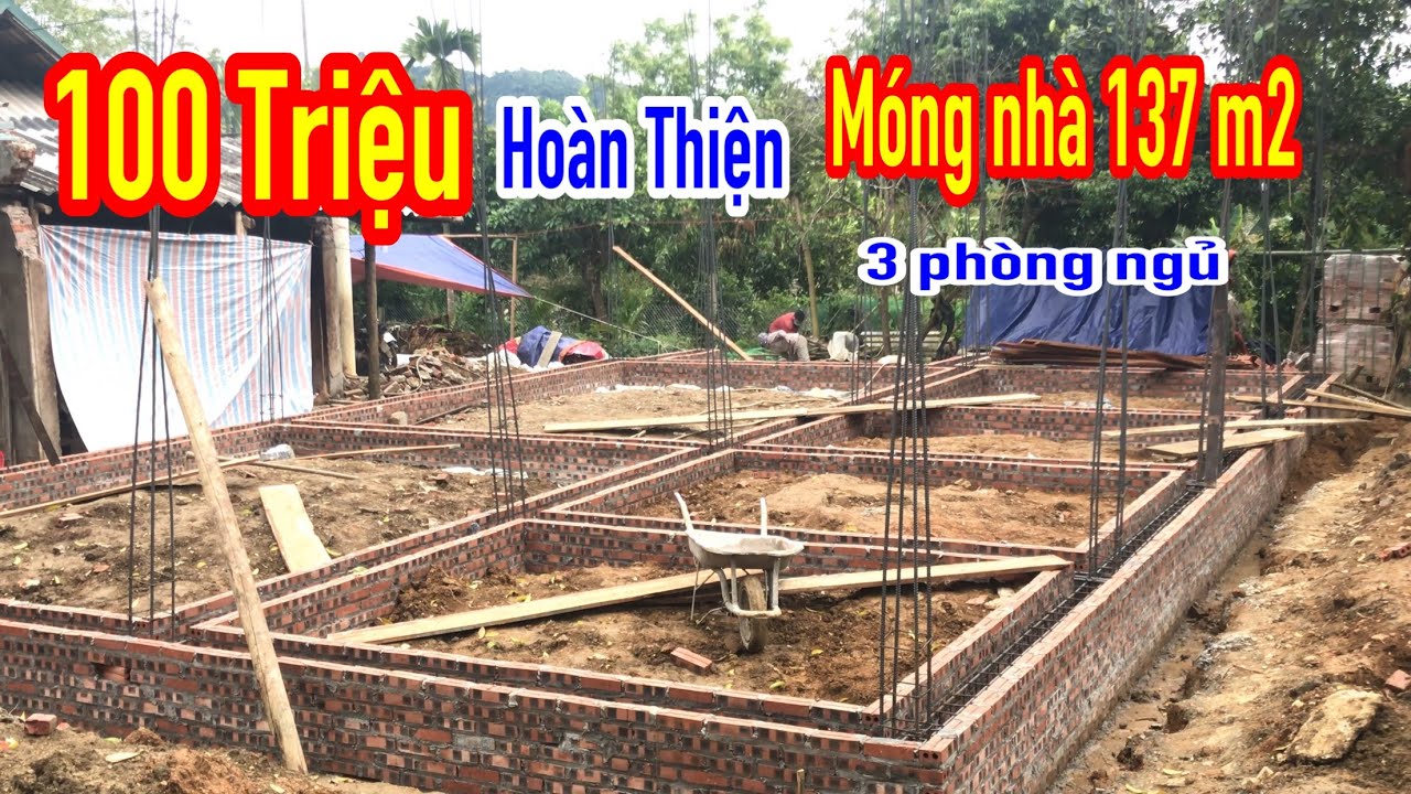 100 Triệu hoàn thiện phần Móng nhà cấp 4 mái thái 3 phòng ngủ . Diện tích 137m2