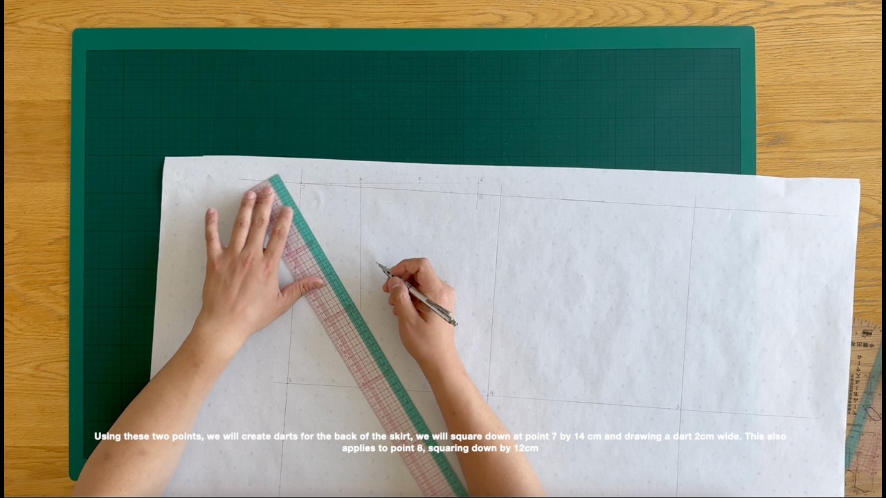 FAA Learning - How to draft the Back Skirt - Part 1 - Pattern Cutting Instructions and Captions