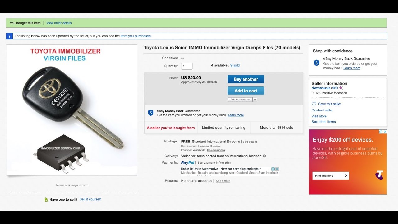 Toyota Lexus IMMO Immobilizer Virgin Dumps Files $20 USD - Ebay