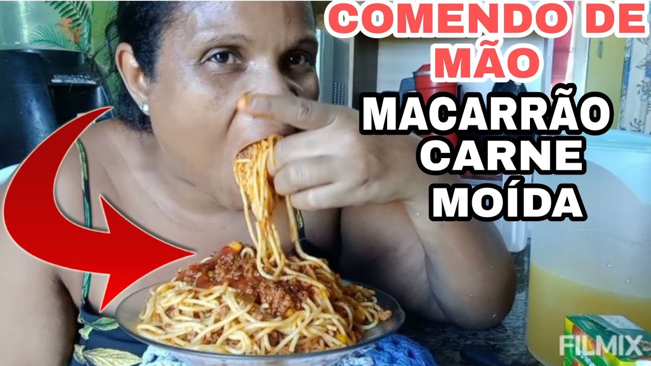 COMENDO DE MÃO| MACARRÃO COM CARNE MOÍDA,QUEIJO RALADO,KETCHUP,PIMENTA MUKBANG +O MICO QUE PASSEI 🤭