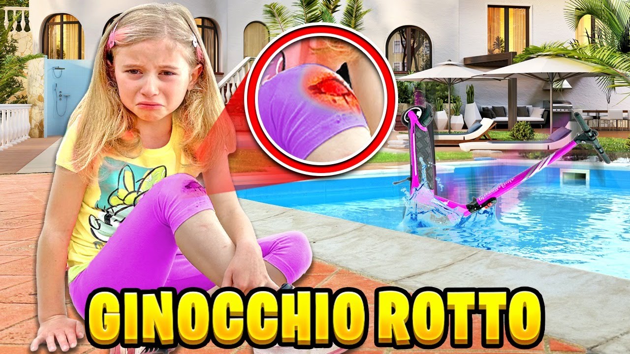 GIORGIA CADE IN PISCINA MENTRE VA SUL MONOPATTINO E SI FA MALE E SI ROMPE IL GINOCCHIO! *Piange*