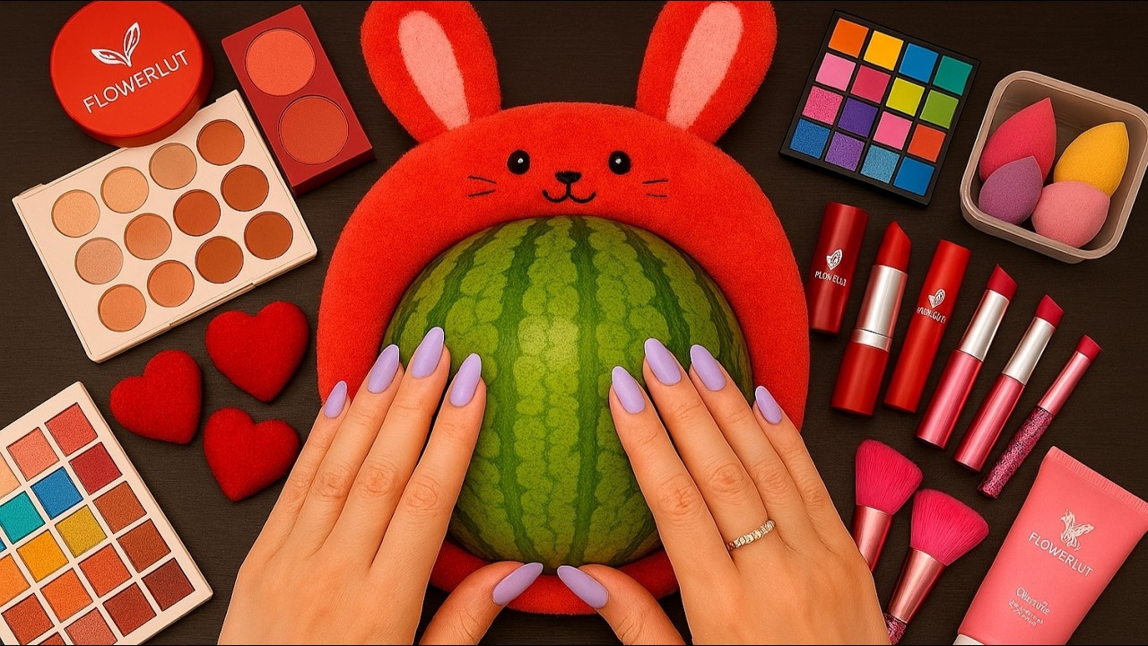 {ASMR} on Watermelon Makeup 🍉 | Satisfying Skincare Routine & Relaxing Sounds (No Talking)