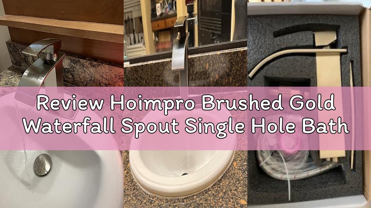 Review Hoimpro Brushed Gold Waterfall Spout Single Hole Bathroom Faucet, Stainless Steel Single Leve