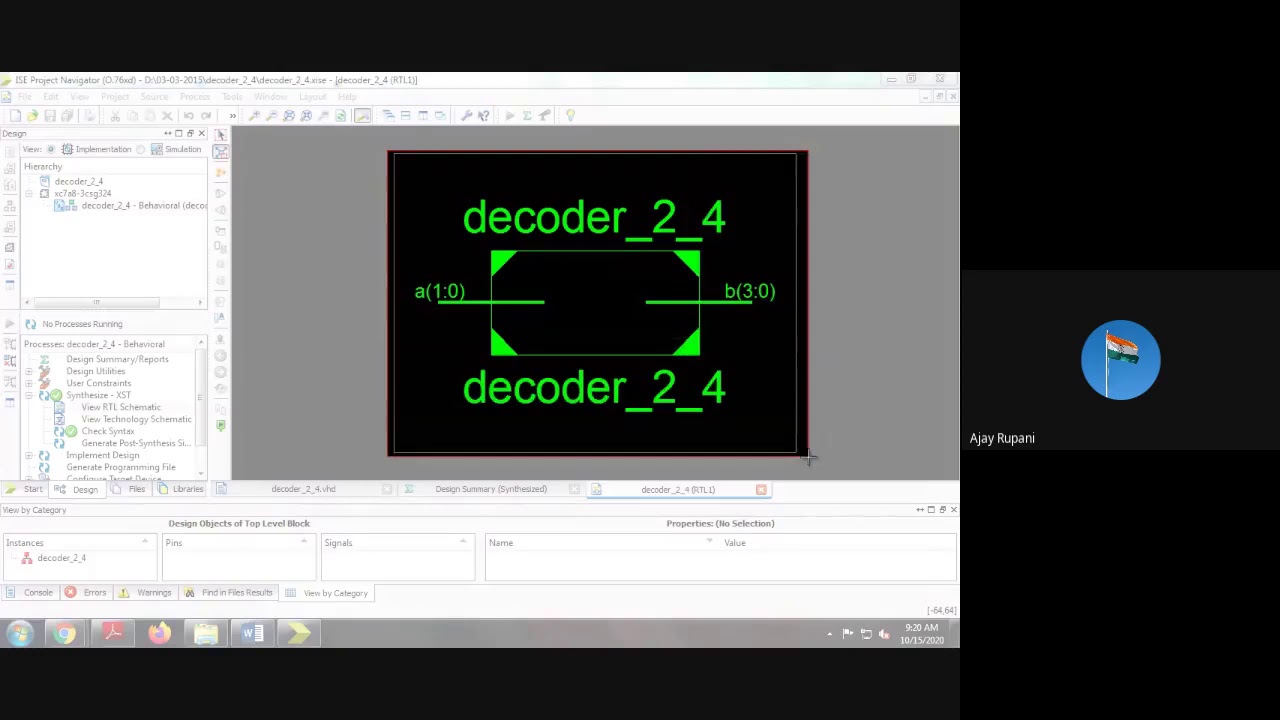 Design and Simulation of 2 to 4 Decoder and 8 to 3 Encoder using VHDL on Xilinx ISE Design Suite