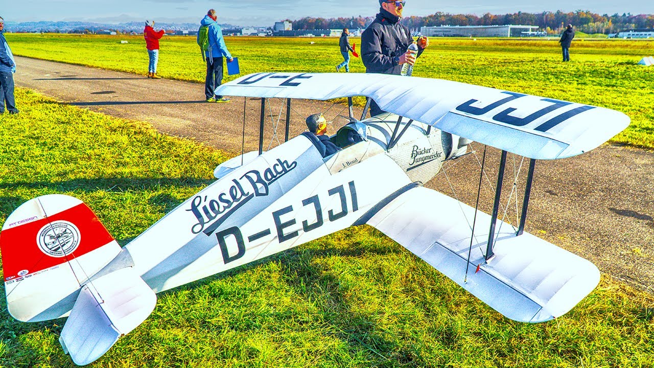 50% SCALE RC BÜCKER JUNGMEISTER WITH RADIAL ENGINE! PERFECT SCALE FLIGHT DEMONSTRATION