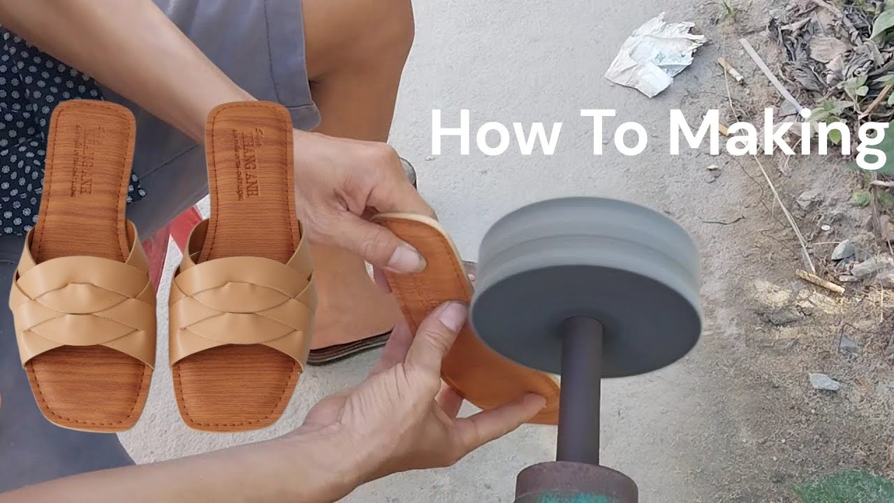 Look at how we make a pair of sandals from faux leather materials.