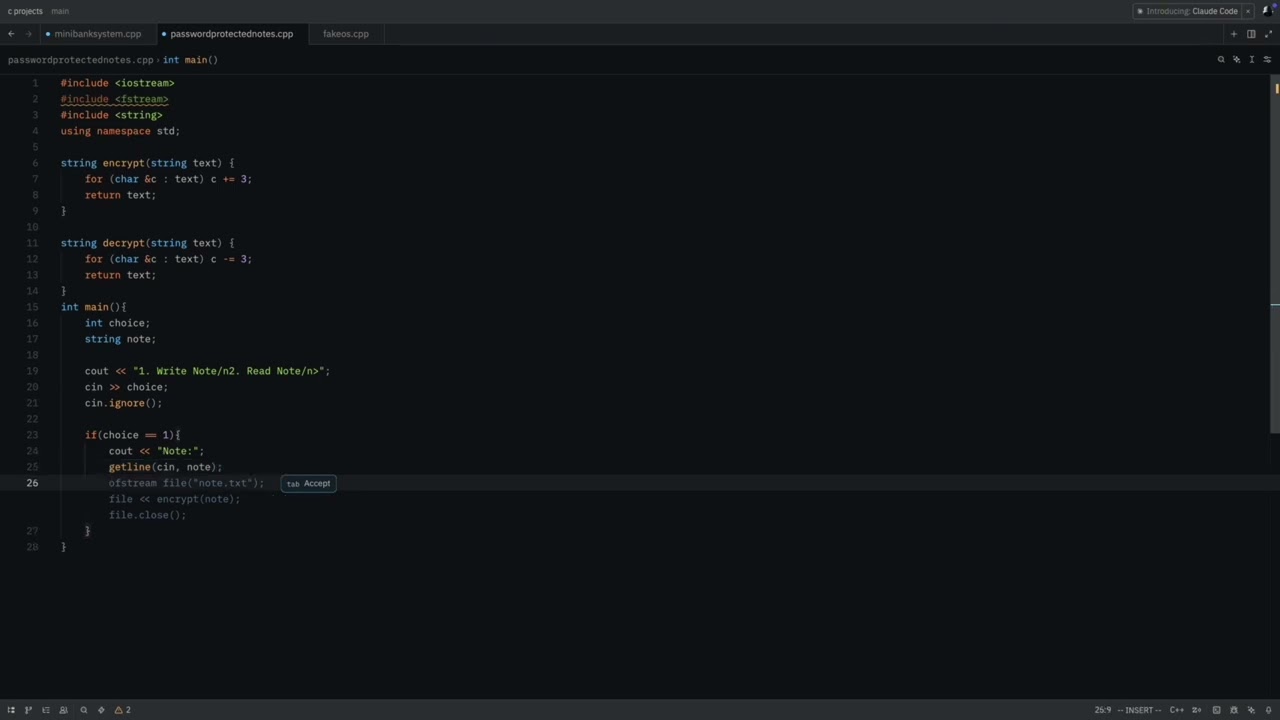 I Made a Password Protected Notes App in C++