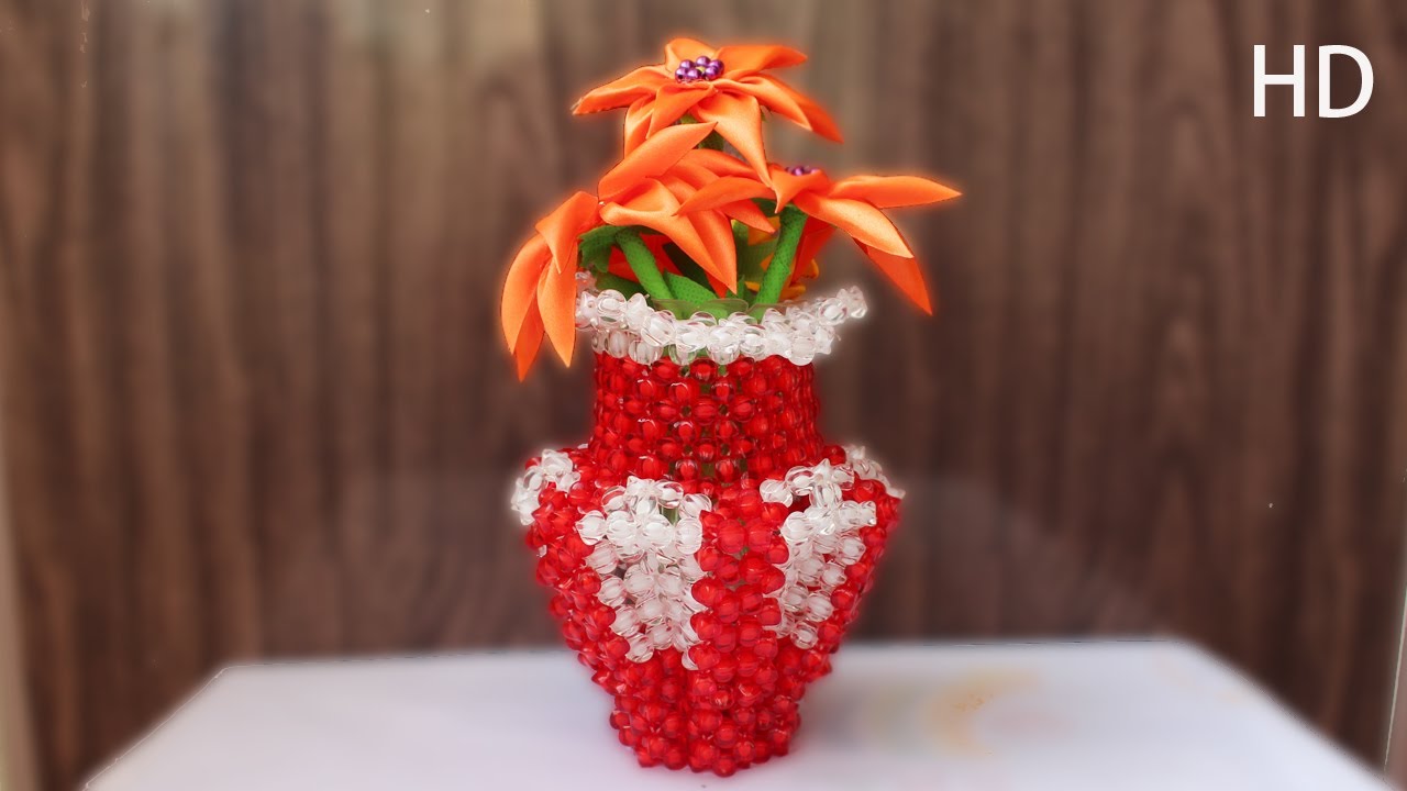 পুতির ফুলদানি - How To Make  Flower Vase / Flower Pot / Flower Stand / Fuldani