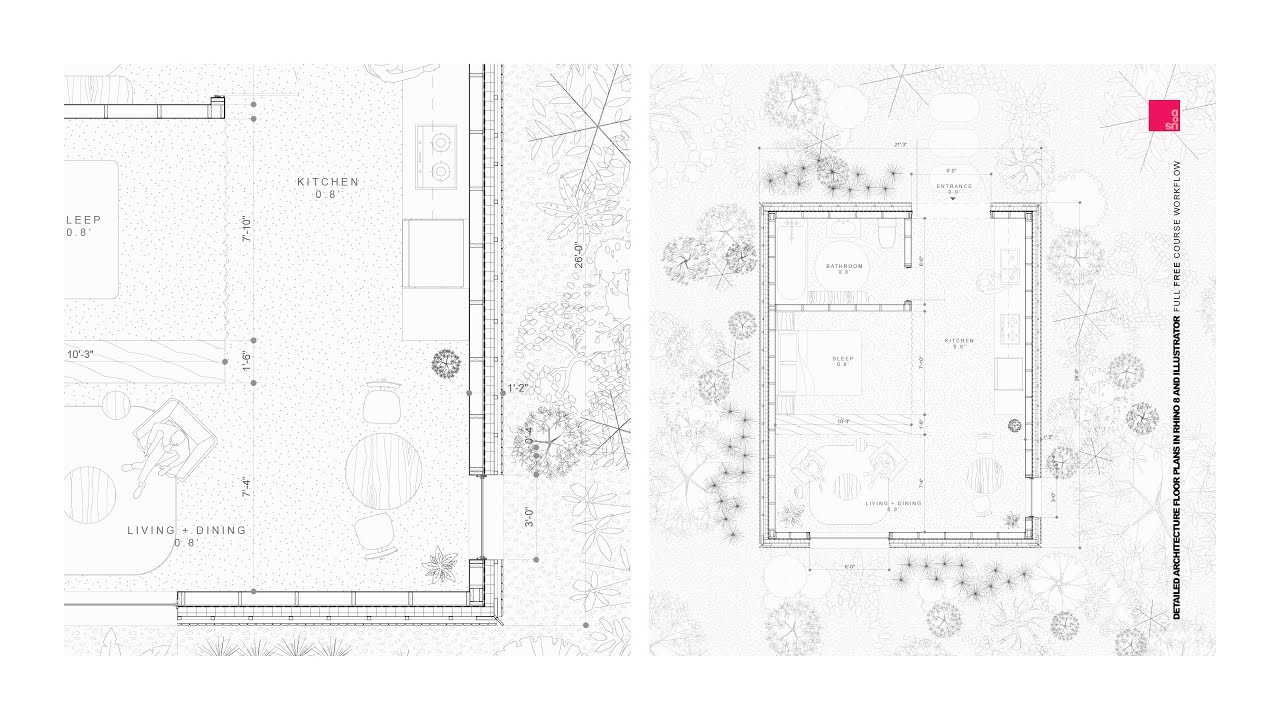 Detailed Architecture Floor Plans in Rhino 8 and Illustrator