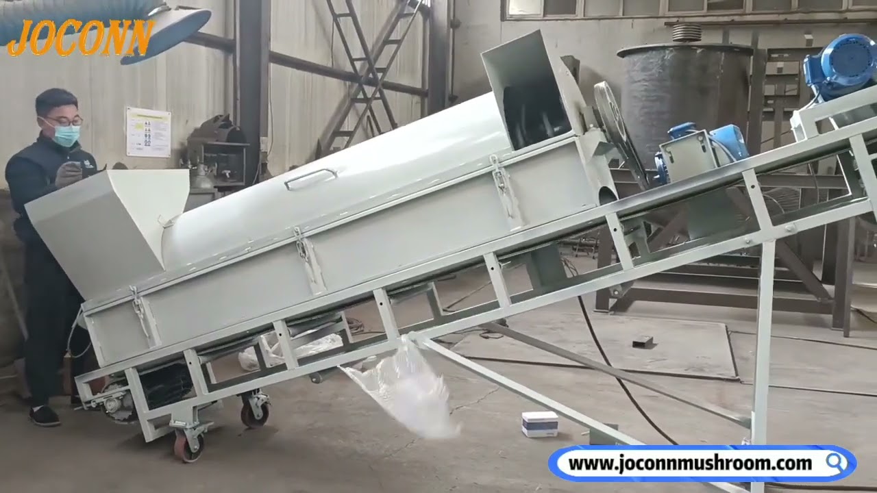 Mushroom Substrate Bag Separator efficiently separates spent substrate from plastic bags for reuse