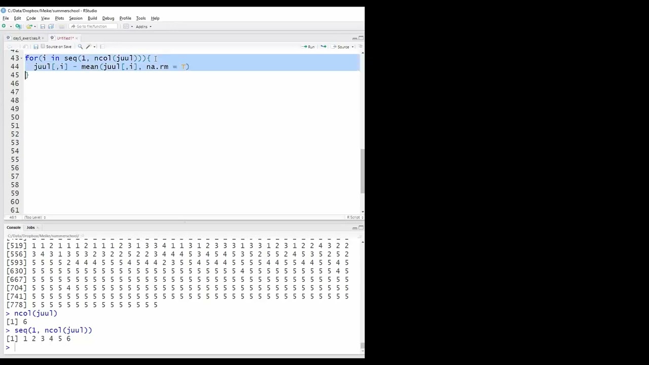 for loop mean centering
