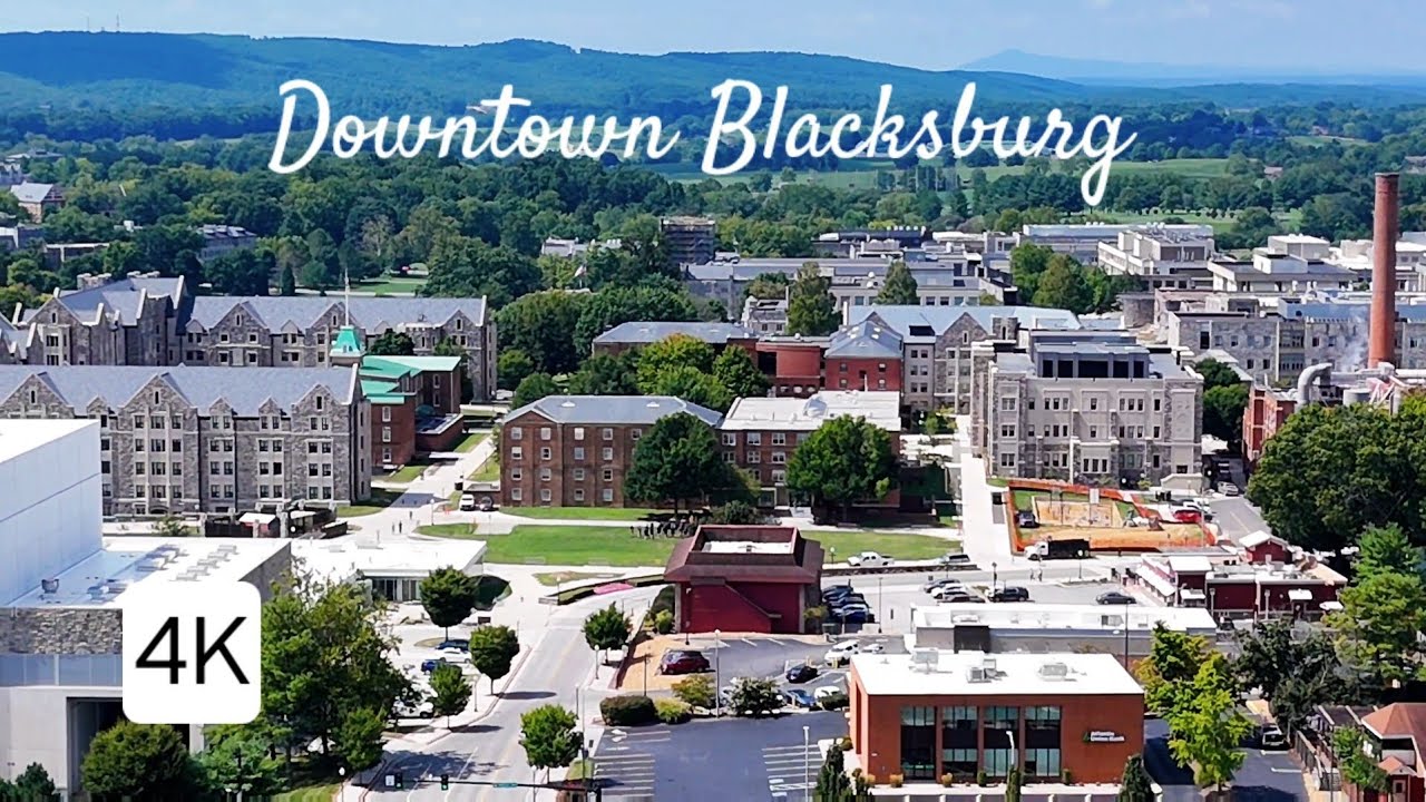 Aerial Views of Downtown Blacksburg, VA - Summer 2024 (Virginia Tech/Lane Stadium)