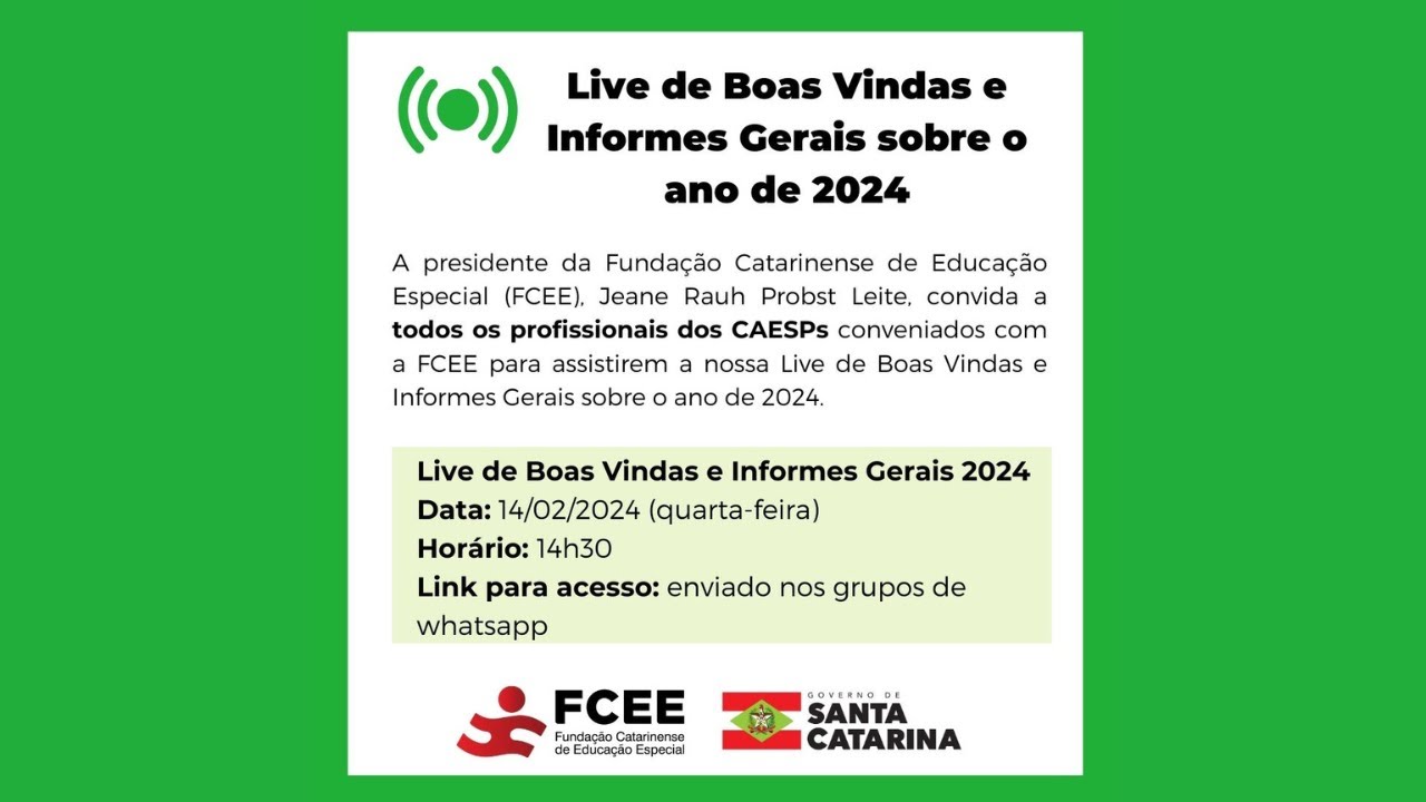 Live de Boas Vindas e Informes Gerais sobre o ano 2024