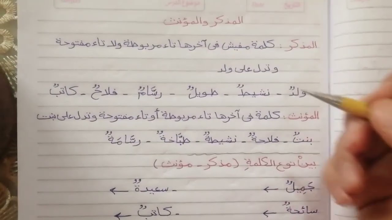 بداية مراجعة الترم الثاني (علامات الاسم/ المذكر والمؤنث) 