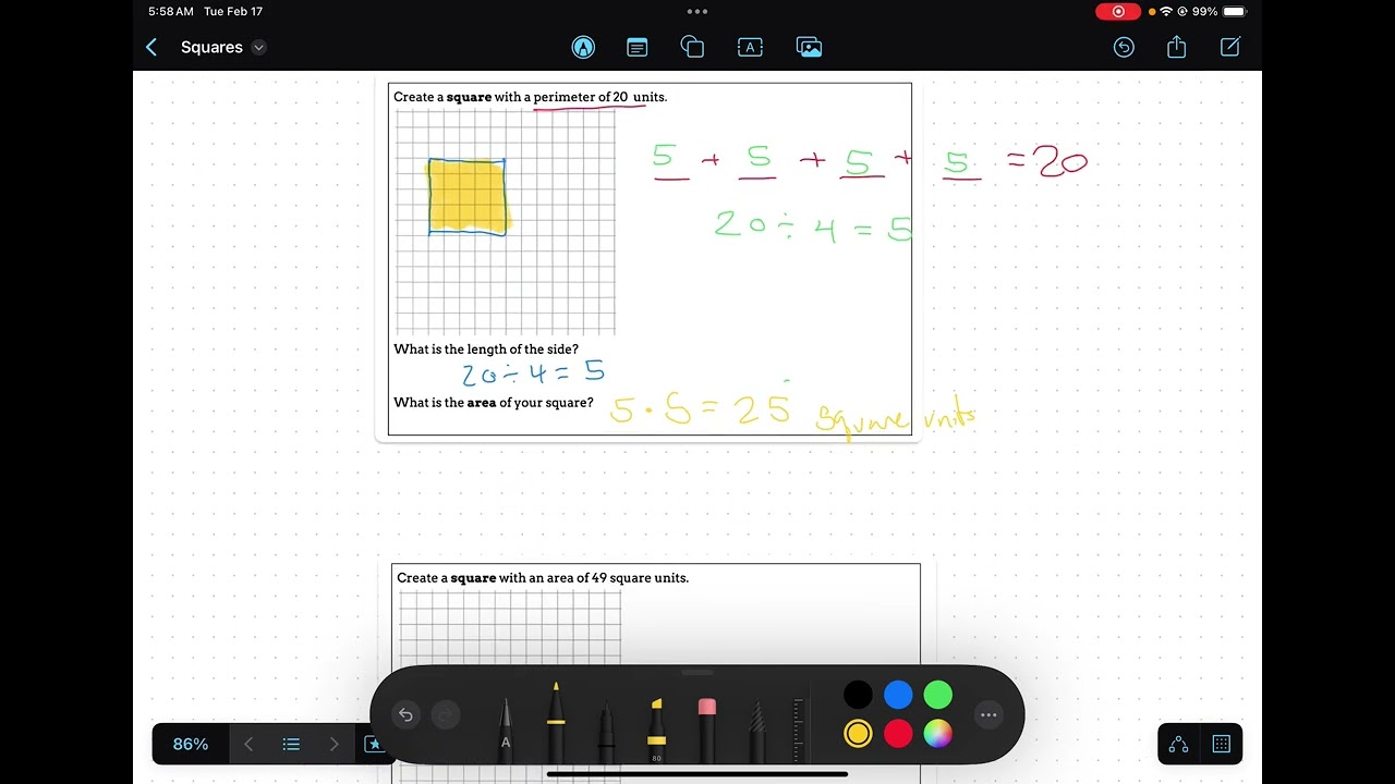 Unit 1 Lesson #5: Solve Problems involving Areas and Perimeters of Squares
